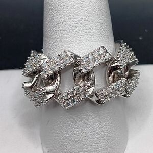 925 MOSSANITE 14MM Cuban Link Flexible Ring Sterling Silver Mens SZ 9.5-10